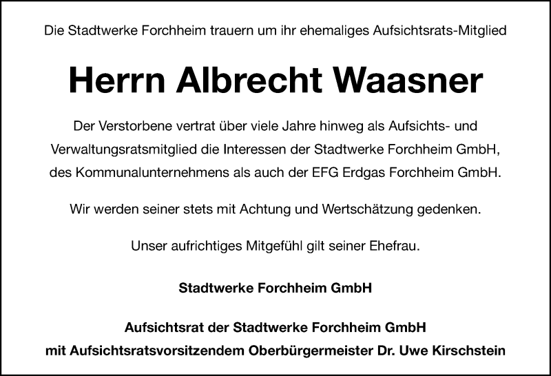  Traueranzeige für Albrecht Waasner vom 29.08.2020 aus Nordbayerische Nachrichten Forchheim Lokal