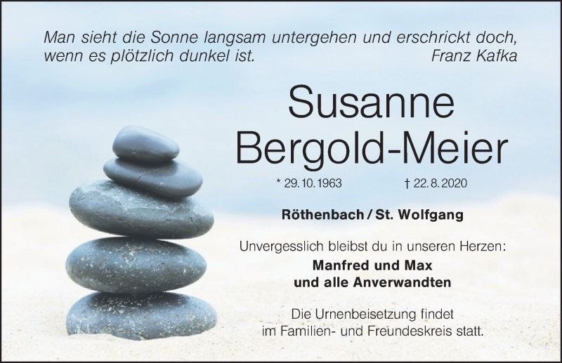  Traueranzeige für Susanne Bergold-Meier vom 29.08.2020 aus Schwabach