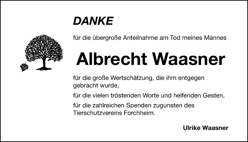  Traueranzeige für Albrecht Waasner vom 25.09.2020 aus Nordbayerische Nachrichten Forchheim Lokal