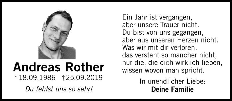  Traueranzeige für Andreas Rother vom 25.09.2020 aus Neumarkter Nachrichten Lokal