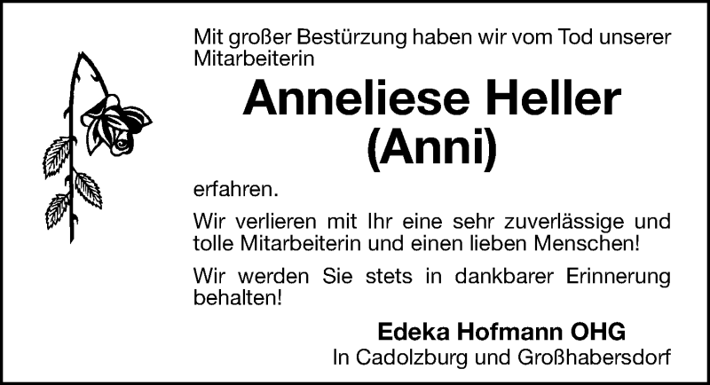 Traueranzeige für Anneliese Heller vom 28.09.2020 aus Fürther Nachrichten Lokal