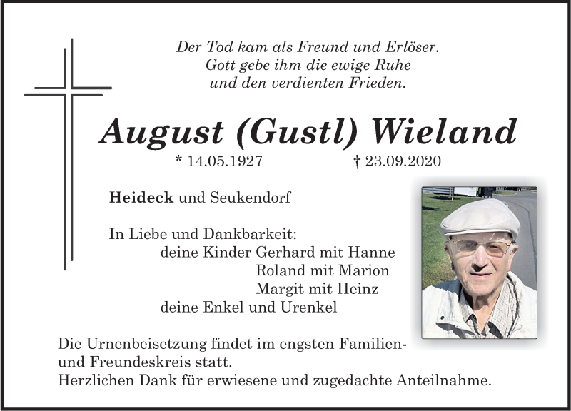  Traueranzeige für August Wieland vom 25.09.2020 aus Roth-Hilpoltsteiner Volkszeitung Lokal