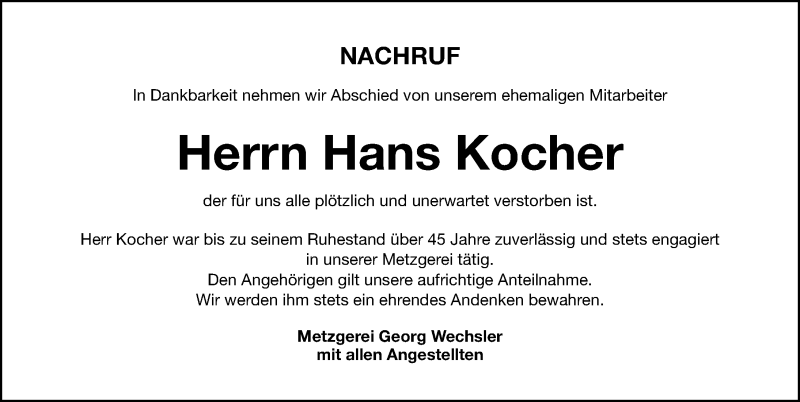  Traueranzeige für Hans Kocher vom 24.09.2020 aus Roth-Hilpoltsteiner Volkszeitung Lokal