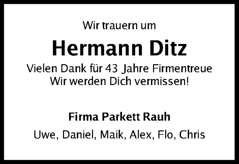  Traueranzeige für Hermann Ditz vom 23.09.2020 aus Gesamtausgabe Nürnberger Nachrichten/ Nürnberger Ztg.