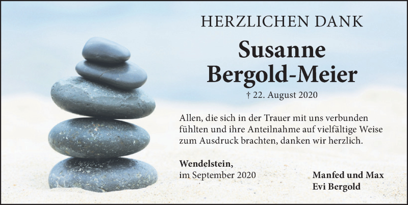  Traueranzeige für Susanne Bergold-Meier vom 19.09.2020 aus Schwabach