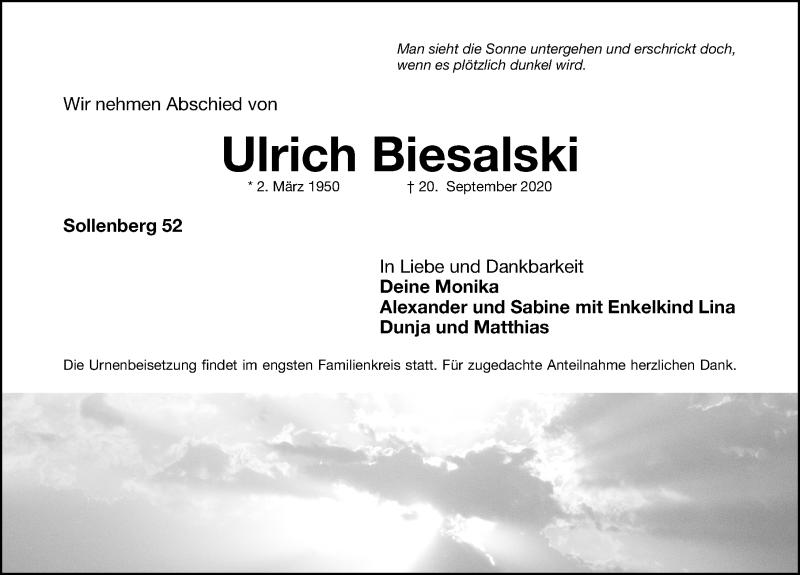  Traueranzeige für Ulrich Biesalski vom 23.09.2020 aus Nordbayerische Nachrichten Forchheim Lokal