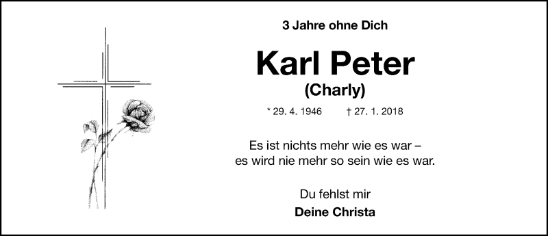  Traueranzeige für Karl Peter vom 27.01.2021 aus Neumarkter Nachrichten Lokal