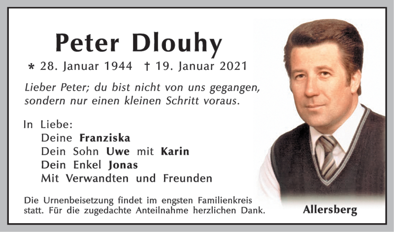  Traueranzeige für Peter Dlouhy vom 23.01.2021 aus Roth-Hilpoltsteiner Volkszeitung Lokal