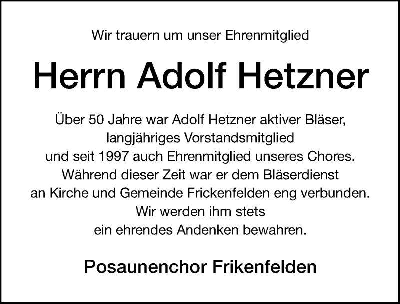  Traueranzeige für Adolf Hetzner vom 13.10.2021 aus Altmühl-Bote Lokal