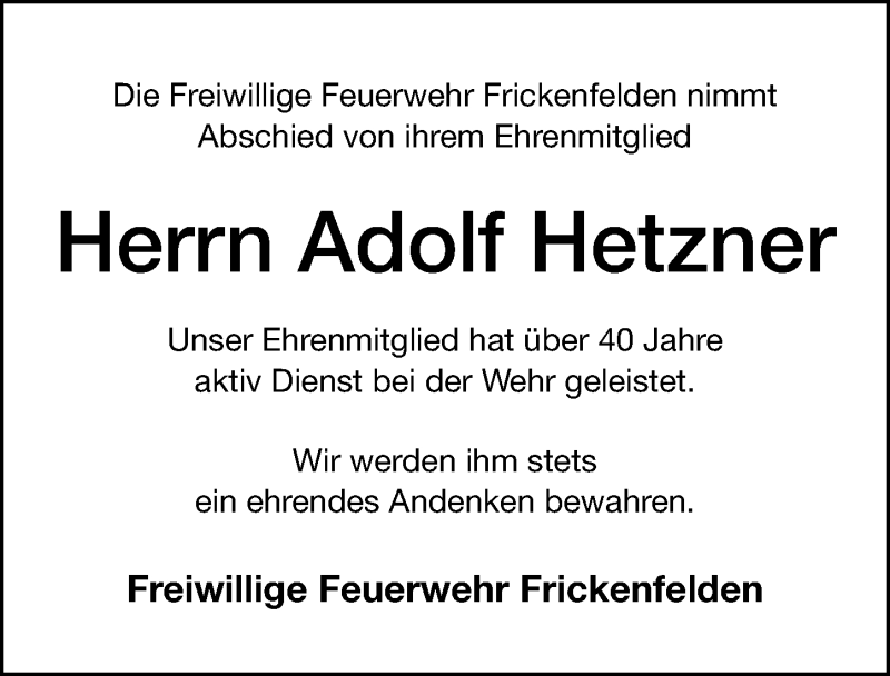  Traueranzeige für Adolf Hetzner vom 14.10.2021 aus Altmühl-Bote Lokal
