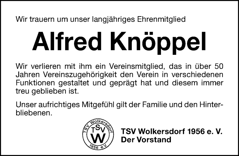  Traueranzeige für Alfred Knöppel vom 09.10.2021 aus Schwabacher Tagblatt Lokal