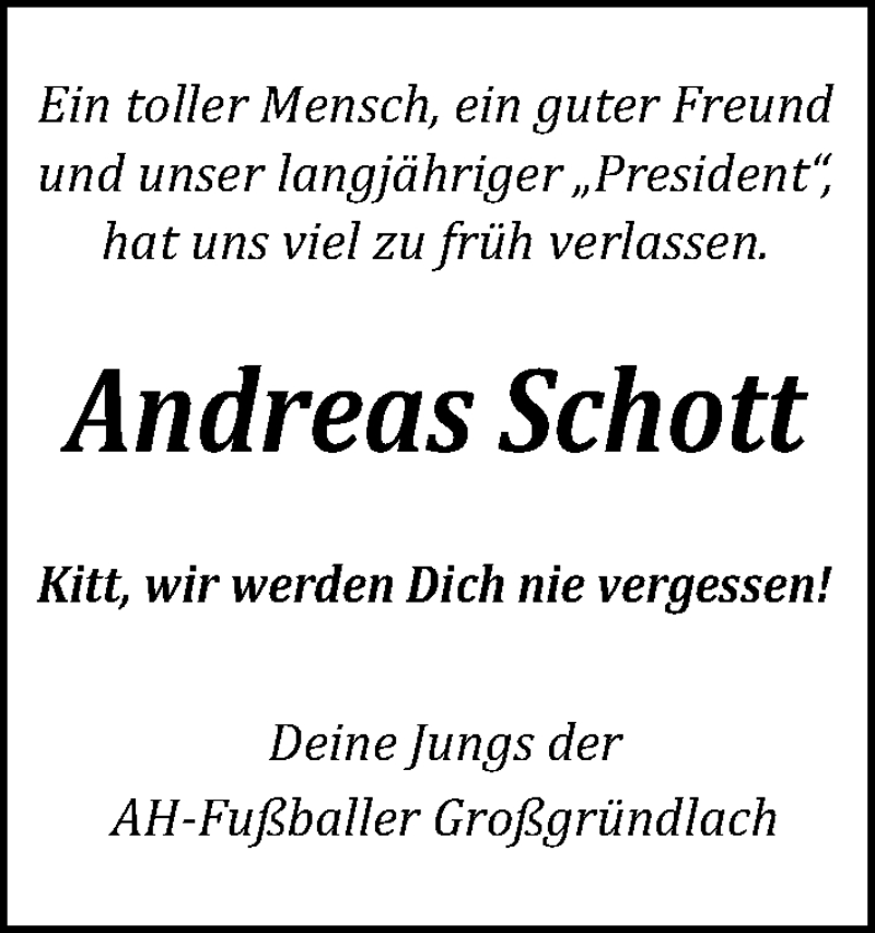  Traueranzeige für Andreas Schott vom 20.10.2021 aus Gesamtausgabe Nürnberger Nachrichten/ Nürnberger Ztg.