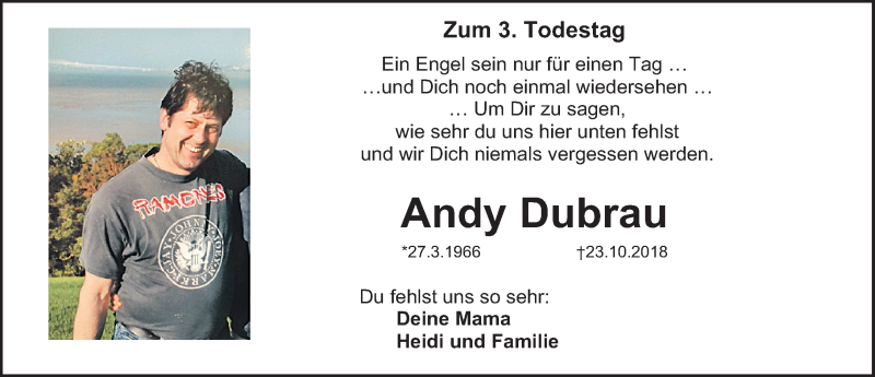  Traueranzeige für Andy Dubrau vom 23.10.2021 aus Fürther Nachrichten Lokal
