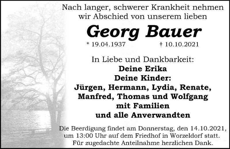  Traueranzeige für Georg Bauer vom 12.10.2021 aus Gesamtausgabe Nürnberger Nachrichten/ Nürnberger Ztg.