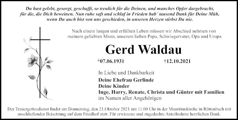  Traueranzeige für Gerd Waldau vom 16.10.2021 aus Nordbayerische Nachrichten Herzogenaurach Lokal