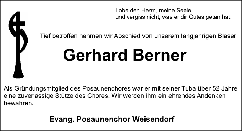  Traueranzeige für Gerhard Berner vom 11.10.2021 aus Nordbayerische Nachrichten Herzogenaurach Lokal