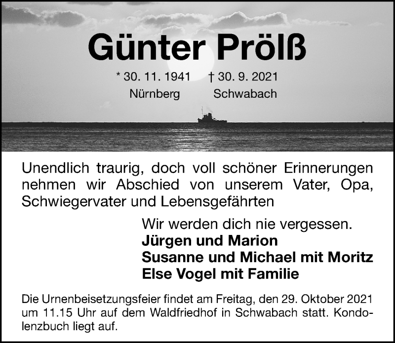  Traueranzeige für Günter Prölß vom 23.10.2021 aus Gesamtausgabe Nürnberger Nachrichten/ Nürnberger Ztg.