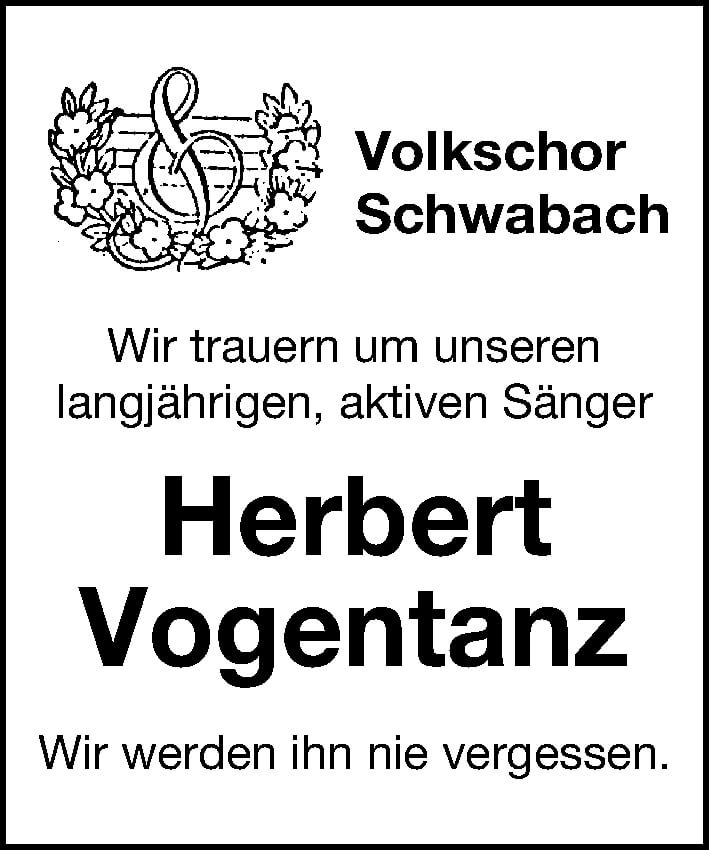  Traueranzeige für Herbert Vogentanz vom 16.10.2021 aus Schwabacher Tagblatt Lokal