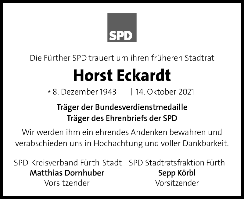  Traueranzeige für Horst Eckardt vom 20.10.2021 aus Fürther Nachrichten Lokal