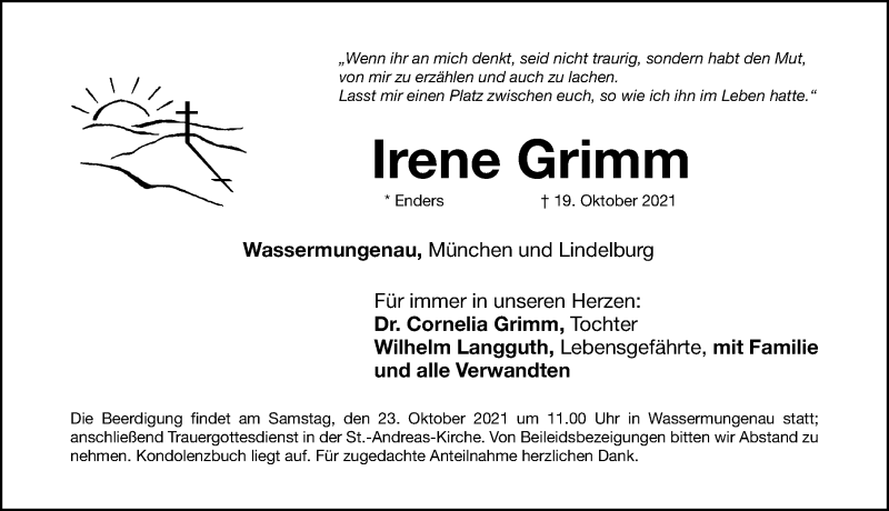  Traueranzeige für Irene Grimm vom 21.10.2021 aus Roth-Hilpoltsteiner Volkszeitung/ Schwabach