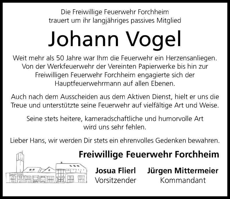  Traueranzeige für Johann Vogel vom 13.10.2021 aus Nordbayerische Nachrichten Forchheim Lokal