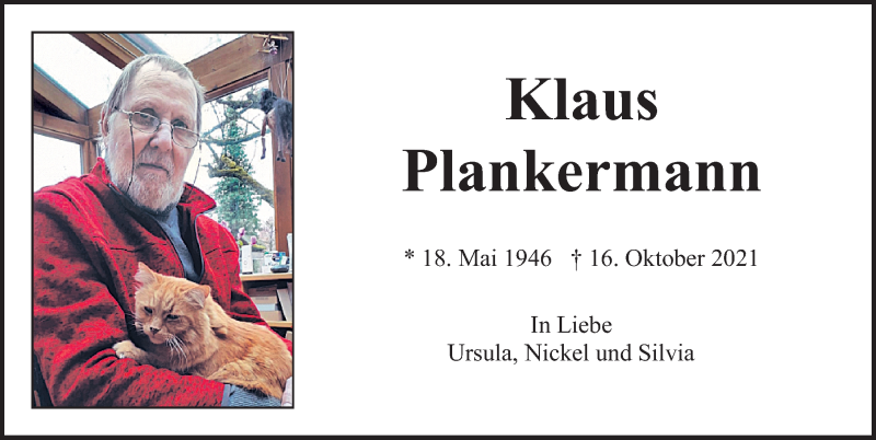  Traueranzeige für Klaus Plankermann vom 20.10.2021 aus Neumarkter Nachrichten Lokal