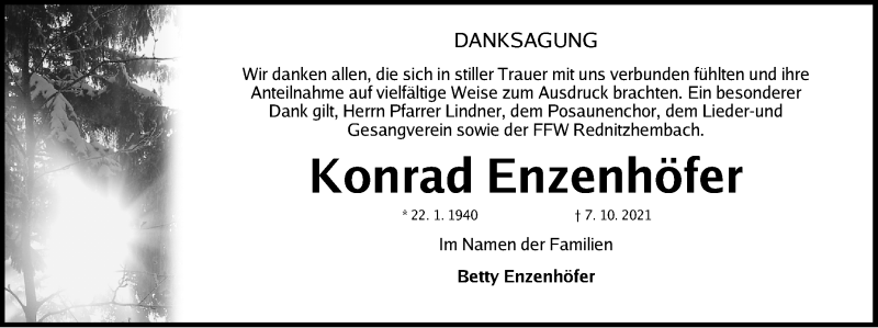  Traueranzeige für Konrad Enzenhöfer vom 28.10.2021 aus Schwabacher Tagblatt Lokal