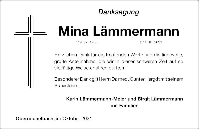  Traueranzeige für Mina Lämmermann vom 30.10.2021 aus Fürther Nachrichten Lokal