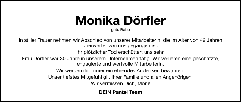  Traueranzeige für Monika Dörfler vom 21.10.2021 aus Erlanger Nachrichten Lokal