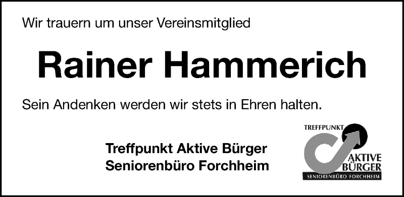  Traueranzeige für Rainer Hammerich vom 22.10.2021 aus Nordbayerische Nachrichten Forchheim Lokal