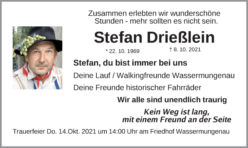  Traueranzeige für Stefan Drießlein vom 13.10.2021 aus Schwabacher Tagblatt Lokal