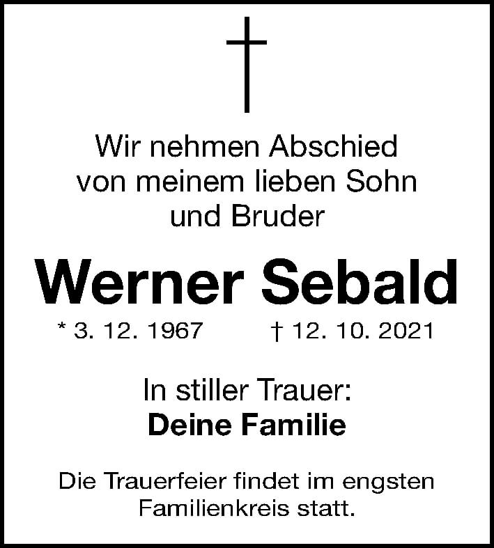  Traueranzeige für Werner Sebald vom 16.10.2021 aus Gesamtausgabe Nürnberger Nachrichten/ Nürnberger Ztg.