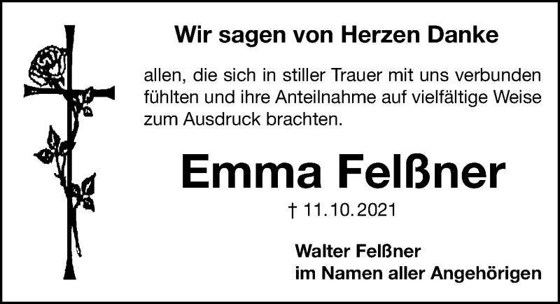  Traueranzeige für Emma Felßner vom 13.11.2021 aus Schwabacher Tagblatt Lokal