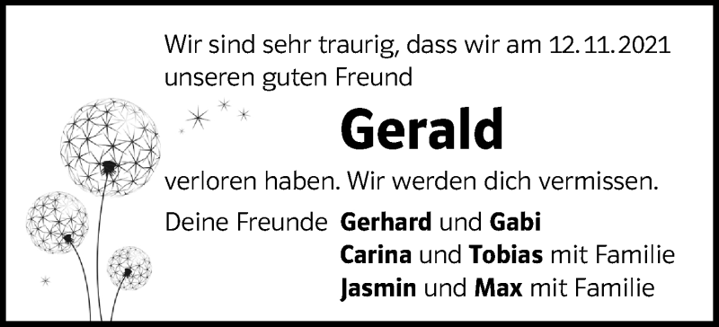  Traueranzeige für Gerald  vom 25.11.2021 aus Windsheimer Zeitung Lokal
