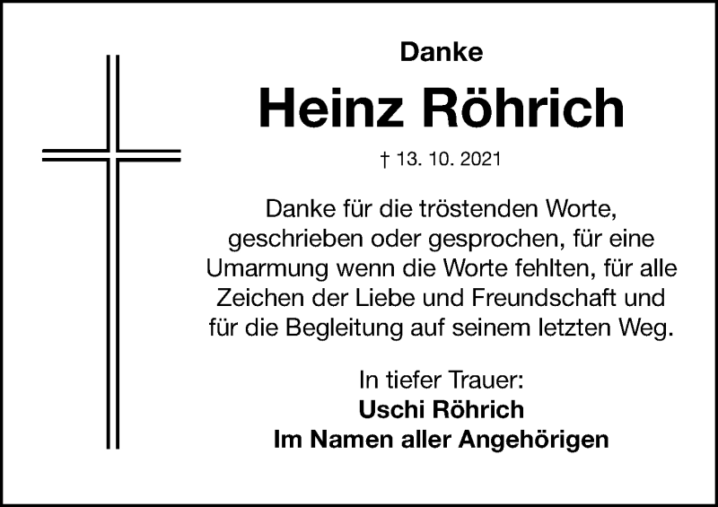  Traueranzeige für Heinz Röhrich vom 03.11.2021 aus Erlanger Nachrichten Lokal