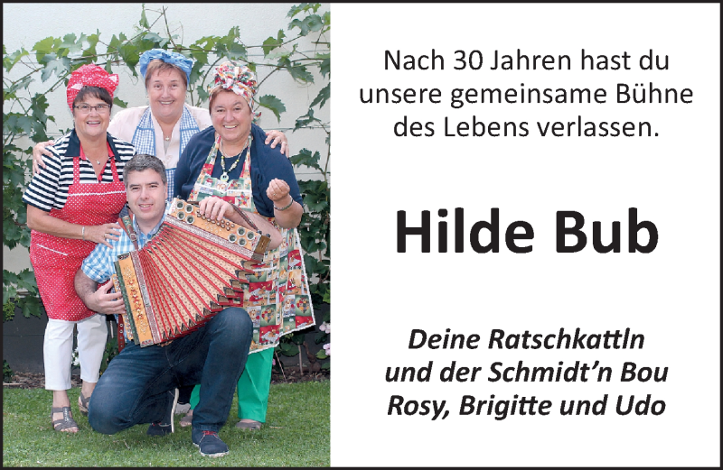  Traueranzeige für Hilde Bub vom 24.11.2021 aus Schwabacher Tagblatt Lokal