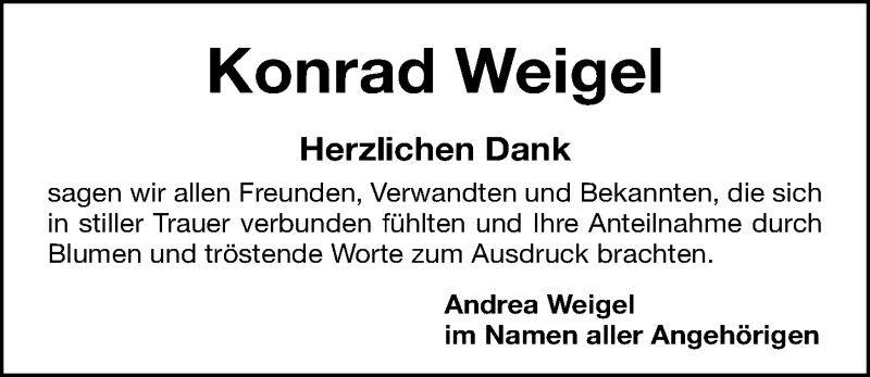  Traueranzeige für Konrad Weigel vom 06.11.2021 aus Gesamtausgabe Nürnberger Nachrichten/ Nürnberger Ztg.