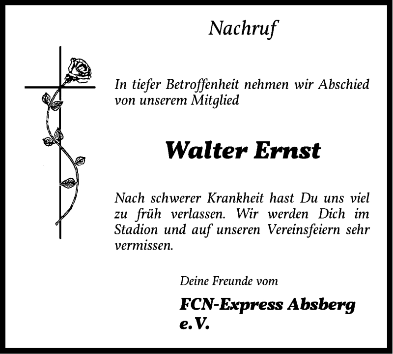  Traueranzeige für Walter Ernst vom 30.11.2021 aus Altmühl-Bote Lokal
