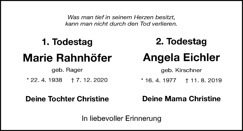  Traueranzeige für Angela Eichler vom 07.12.2021 aus Schwabacher Tagblatt Lokal