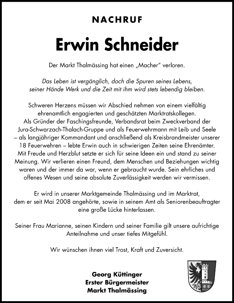  Traueranzeige für Erwin Schneider vom 08.12.2021 aus Roth-Hilpoltsteiner Volkszeitung Lokal