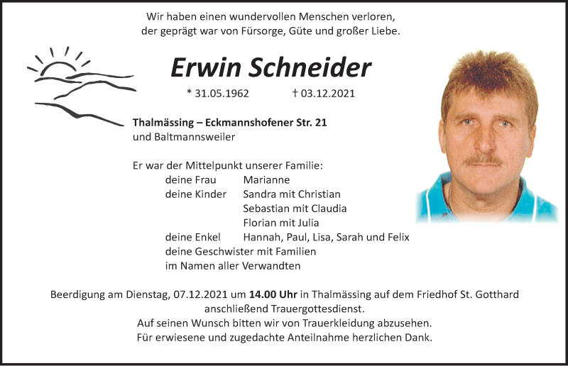  Traueranzeige für Erwin Schneider vom 04.12.2021 aus Roth-Hilpoltsteiner Volkszeitung Lokal
