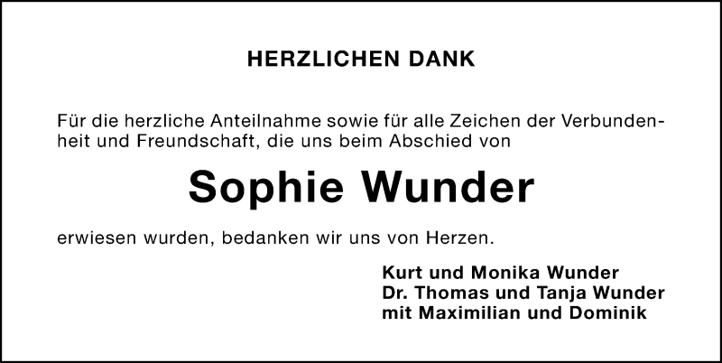  Traueranzeige für Sophie Wunder vom 18.12.2021 aus Fürther Nachrichten Lokal
