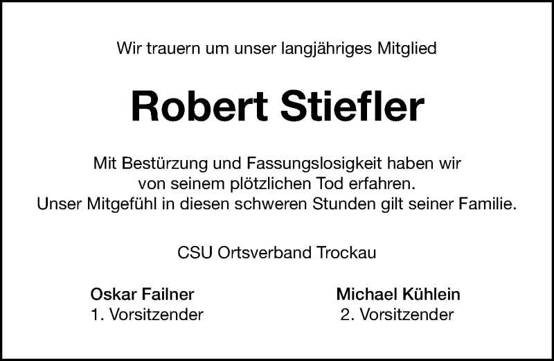  Traueranzeige für Robert Stiefler vom 20.04.2021 aus Nordbayerische Nachrichten Pegnitz Lokal