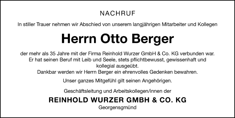  Traueranzeige für Otto Berger vom 04.05.2021 aus Roth-Hilpoltsteiner Volkszeitung Lokal