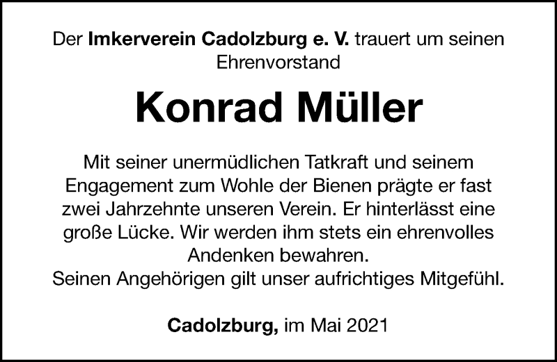  Traueranzeige für Konrad Müller vom 28.05.2021 aus Fürther Nachrichten Lokal