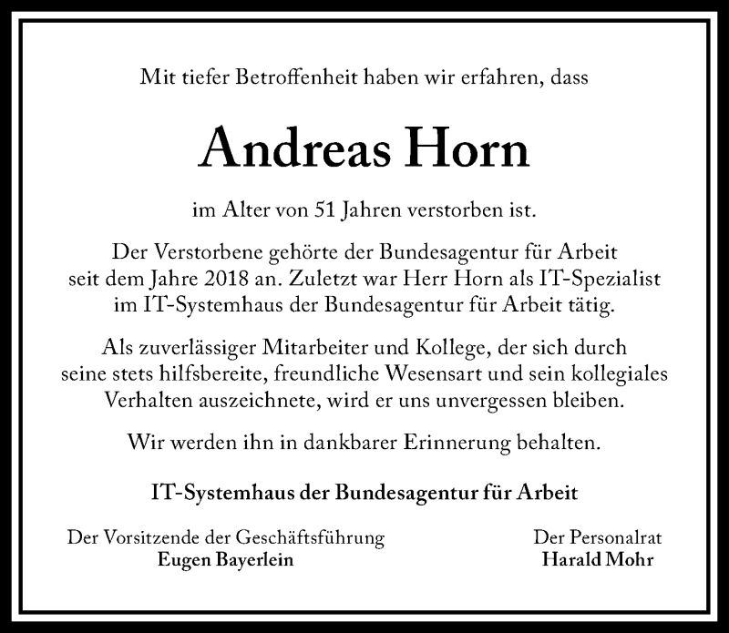  Traueranzeige für Andreas Horn vom 17.06.2021 aus Erlanger Nachrichten Lokal