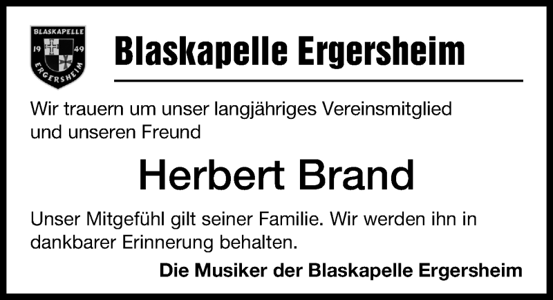  Traueranzeige für Herbert Brand vom 17.06.2021 aus Windsheimer Zeitung Lokal