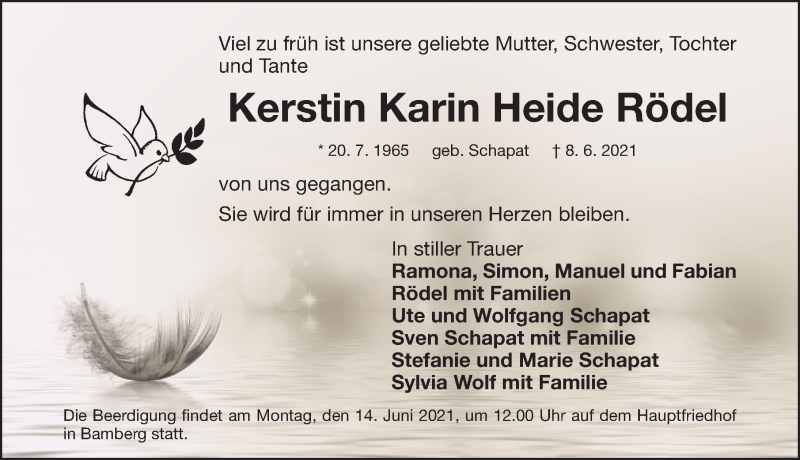  Traueranzeige für Kerstin Karin Heide Rödel vom 11.06.2021 aus Nordbayerische Nachrichten Herzogenaurach Lokal