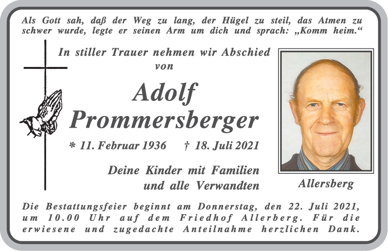  Traueranzeige für Adolf Prommersberger vom 20.07.2021 aus Roth-Hilpoltsteiner Volkszeitung Lokal