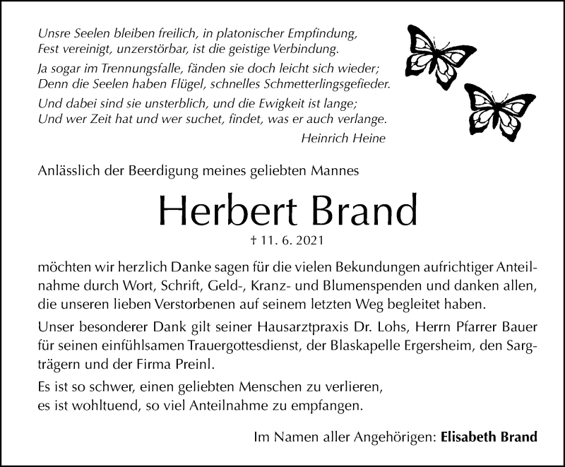  Traueranzeige für Herbert Brand vom 02.07.2021 aus Windsheimer Zeitung Lokal